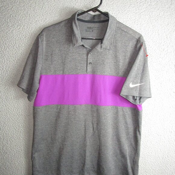 NIKE DRI-FIT STANDARD FIT MEN'S GOLF POLO SHIRT GRAY PURPLE LARGE POLYESTER - Picture 1 of 4